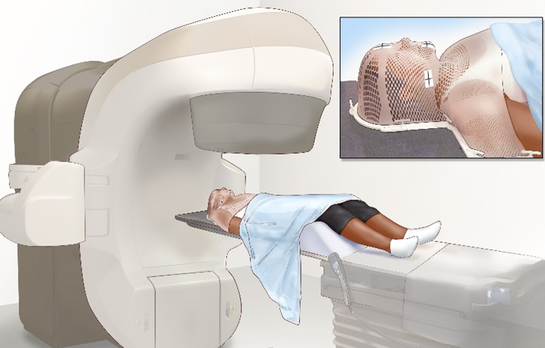 Схематичное изображение аппарата мультиспиральной КТ и индивидуального фиксирующего устройства (термопластическая маска) Схематичное изображение аппарата мультиспиральной КТ и индивидуального фиксирующего устройства (термопластическая маска)